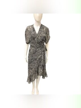 Love Stitch Black & White Printed Wrap Midi Dress Size S